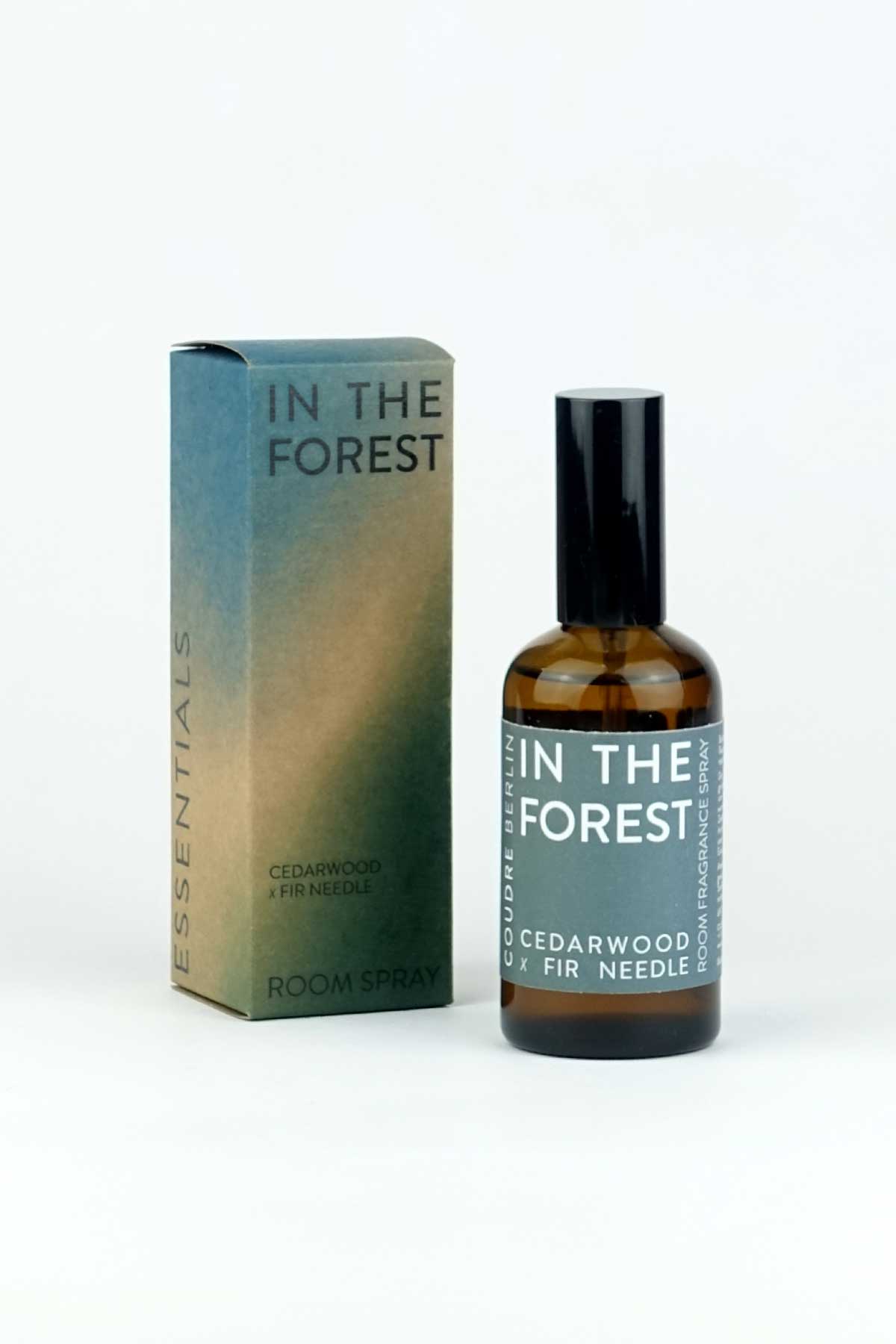 Edler 100 ml Glasflacon des Raumduft-Sprays In the forest mit feinem Sprühkopf.