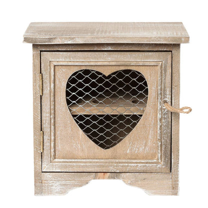 Eierschrank aus Holz mit Herzausschnitt in der Gesamtansicht vor hellem Hintergrund.