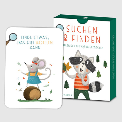 Entdeckerkarten-Set Suchen und Finden für Kinder mit spannenden Suchaufträgen in einer bedruckten Faltschachtel.