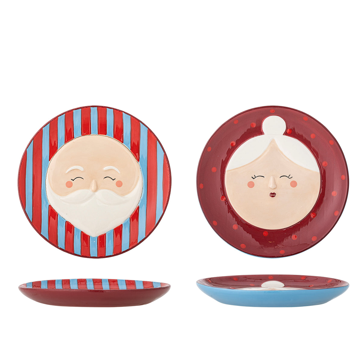 Teller-Set Granny Weihnachten mit Oma- und Opa-Gesicht im 2er-Set in der Gesamtansicht vor hellem Hintergrund.