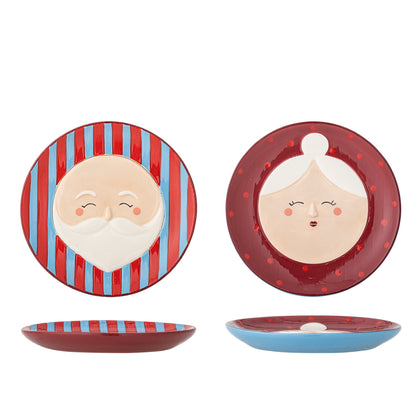 Teller-Set Granny Weihnachten mit Oma- und Opa-Gesicht im 2er-Set in der Gesamtansicht vor hellem Hintergrund.
