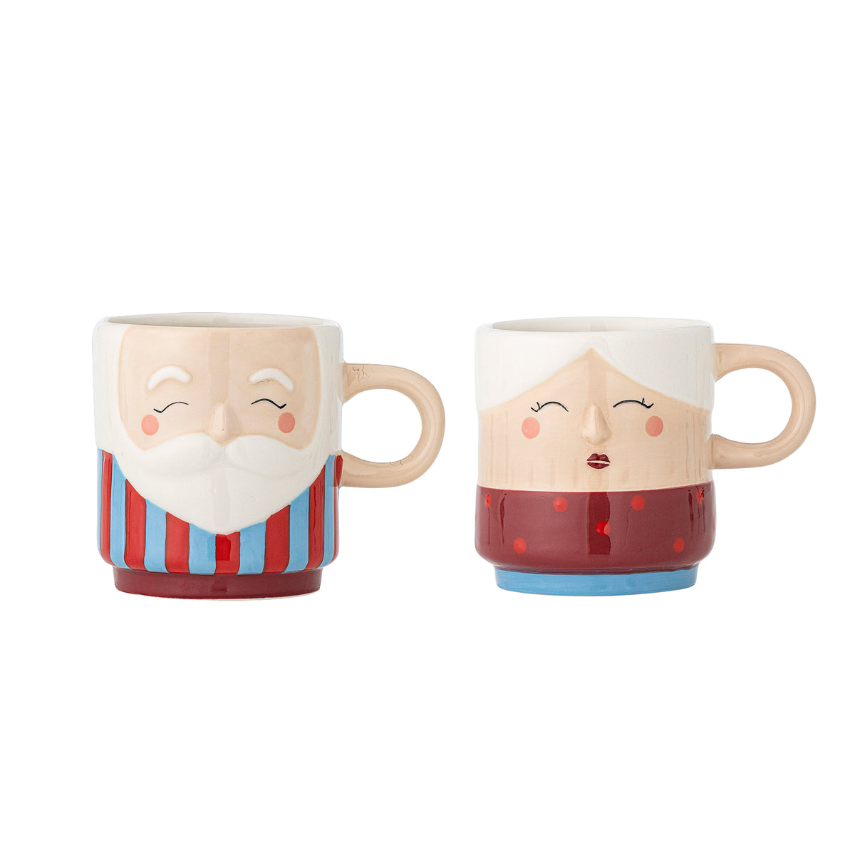 Tassen-Set Granny aus Steingut mit Oma- und Opa-Motiv in der Gesamtansicht vor hellem Hintergrund.