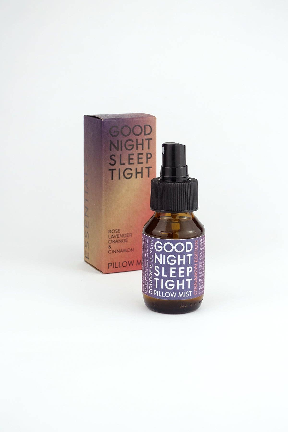 Elegante 50 ml Glasflasche des Kopfkissensprays Good Night mit feinem Zerstäuber.