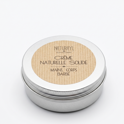 Feste, reichhaltige Hautcreme mit Sheabutter und Arganöl als nachhaltige Zero-Waste-Pflege.