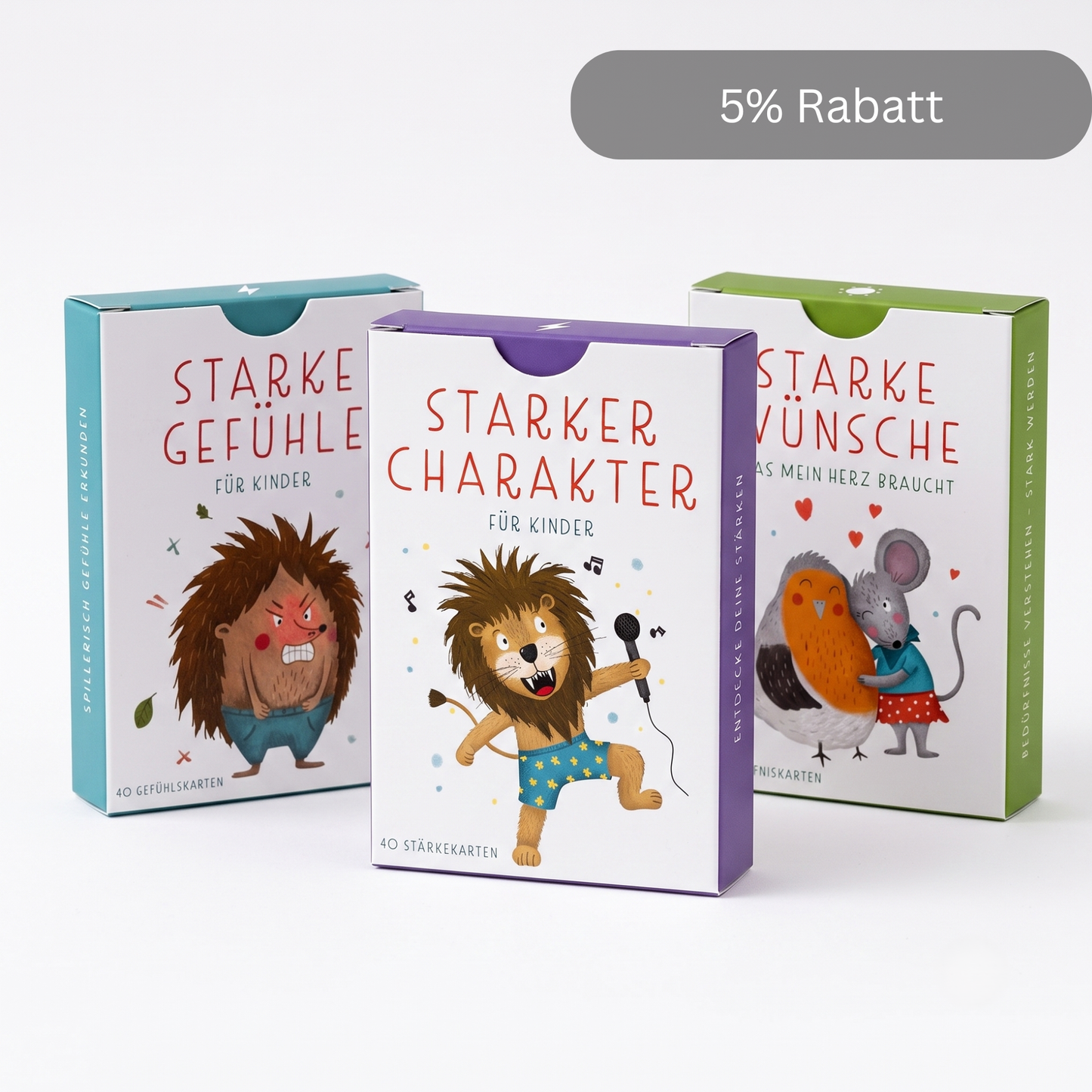 Das dreiteilige Kartenset-Bundle Kleine Alltagshelden mit den Themen Gefühle, Bedürfnisse und Charakterstärken für Kinder.