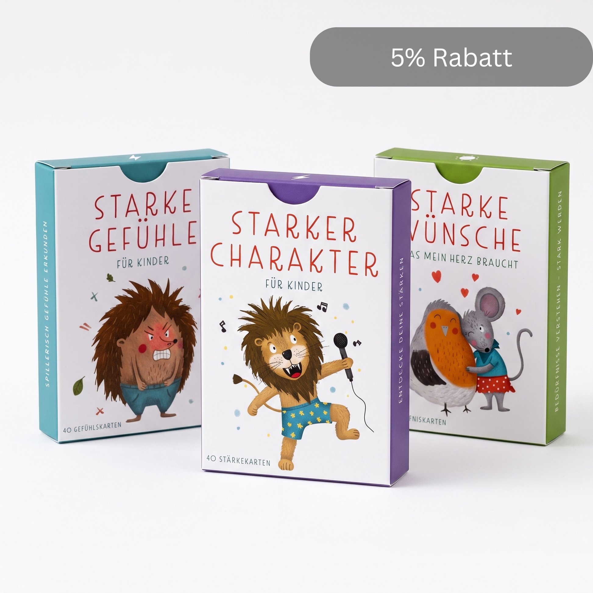 Das dreiteilige Kartenset-Bundle Kleine Alltagshelden mit den Themen Gefühle, Bedürfnisse und Charakterstärken für Kinder.