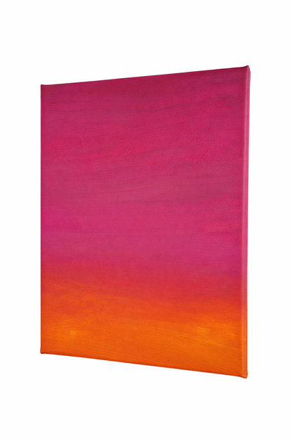 Selbstgemachte Acryl-Leinwand Wo der Tag zur Ruhe kommt in warmen Nuancen von Magenta, Pink und Orange.