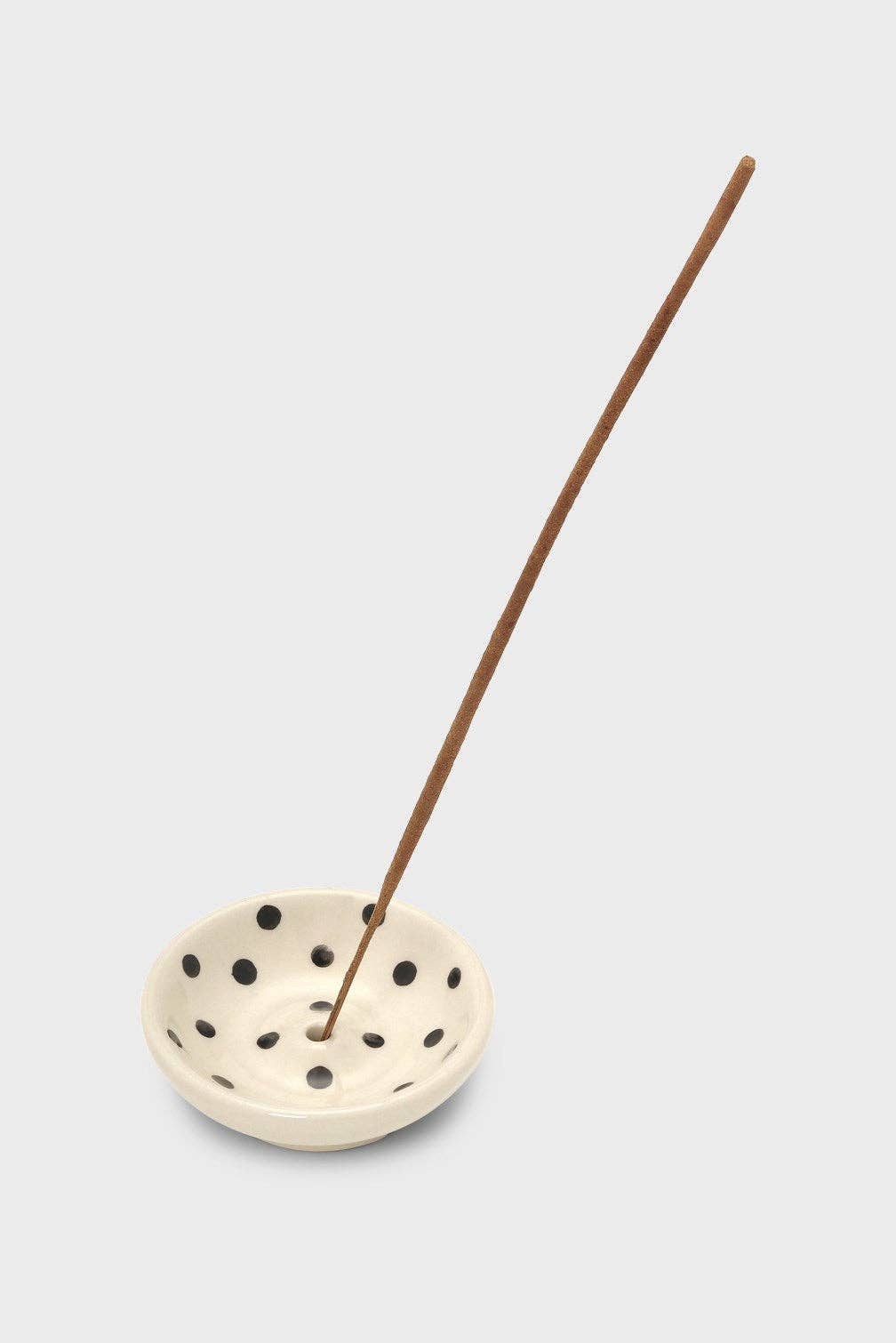 Räucherstäbchenhalter aus Keramik in Schalenform, weiß mit schwarzen Punkten